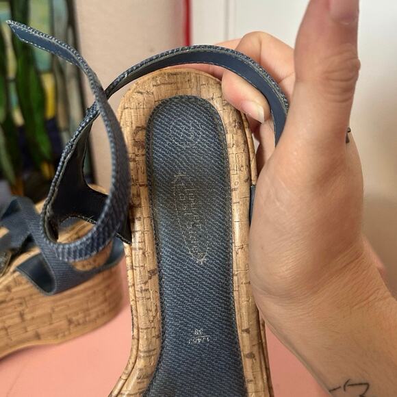 lower east side denim wood platform wedge sandal heels shoes - Picture 5 of 5